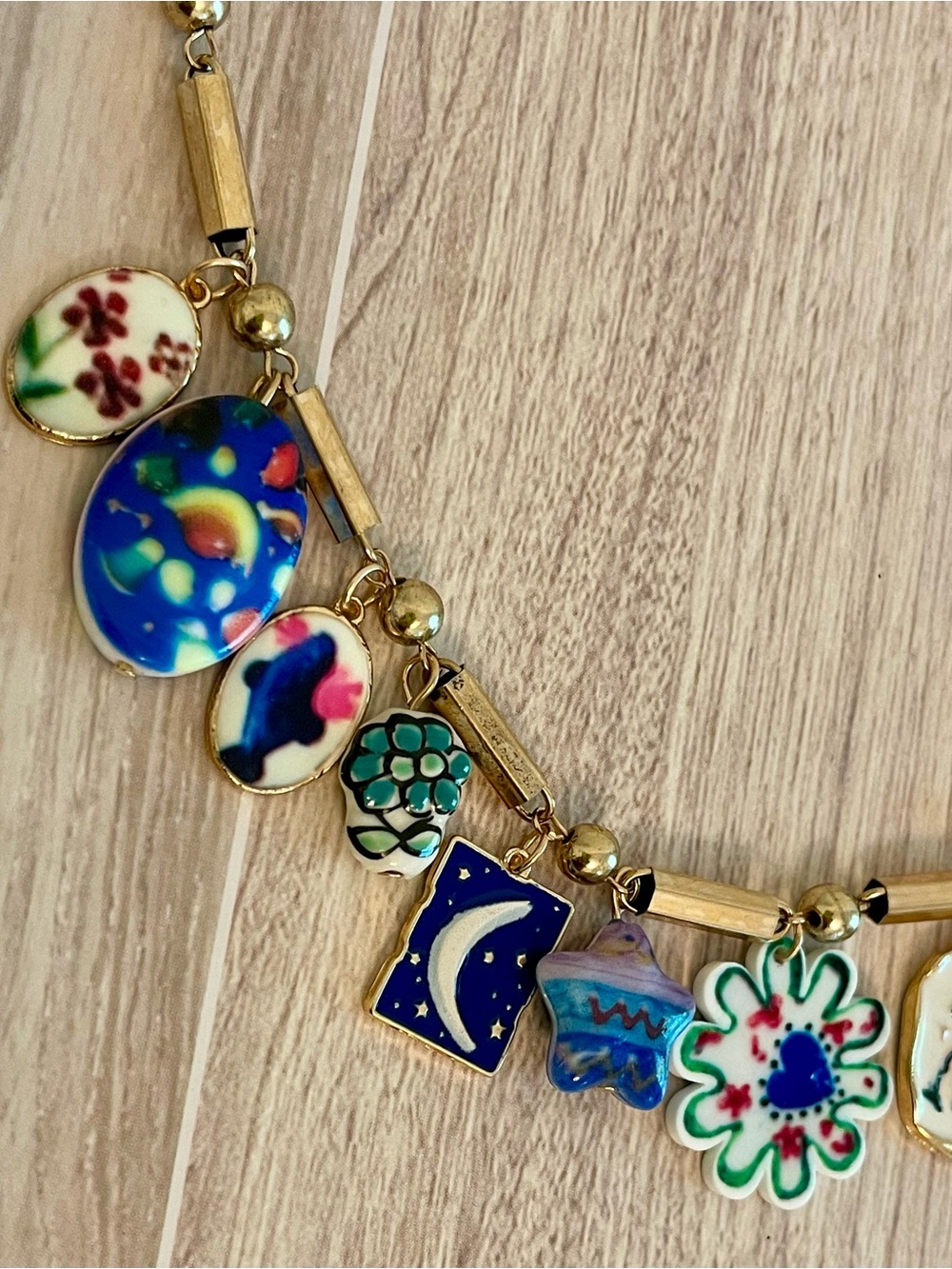Blue Oversized Enamel Charms Necklace - Picture 6 of 8